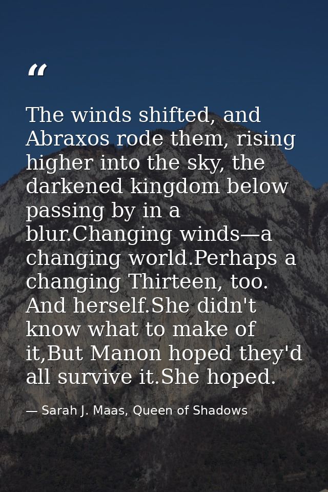The winds shifted, and Abraxos rode them, rising higher into the sky, the darkened kingdom below passing by in a blur.Ch — Sarah J. Maas, Queen of Shadows