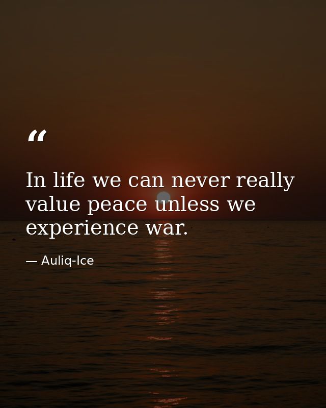 In life we can never really value peace unless we experience war. — Auliq-Ice