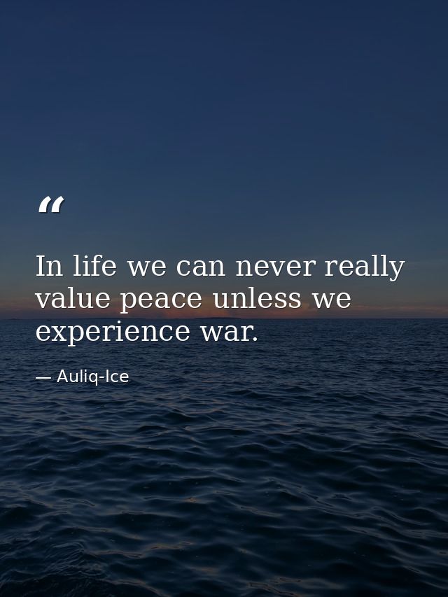 In life we can never really value peace unless we experience war. — Auliq-Ice
