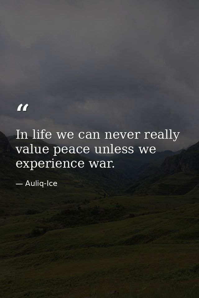 In life we can never really value peace unless we experience war. — Auliq-Ice