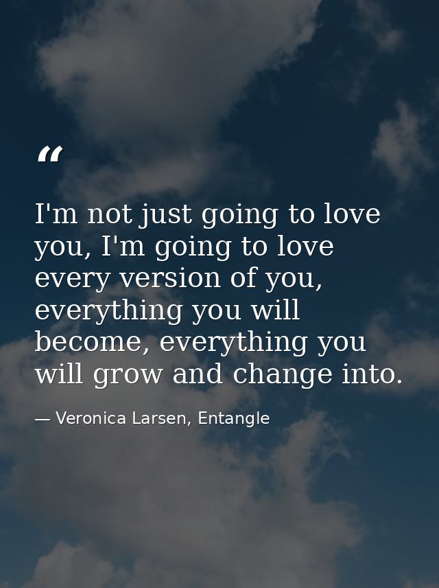 I'm not just going to love you, I'm going to love every version of you, everything you will become, everything you will  — Veronica Larsen, Entangle