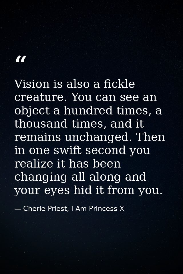 Vision is also a fickle creature. You can see an object a hundred times, a thousand times, and it remains unchanged. The — Cherie Priest, I Am Princess X