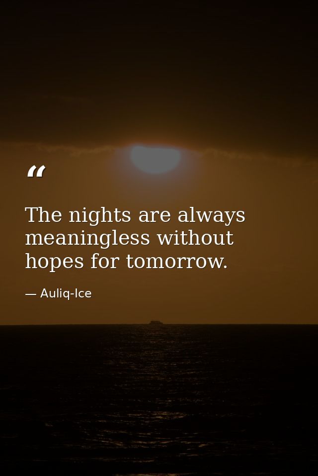 The nights are always meaningless without hopes for tomorrow. — Auliq-Ice