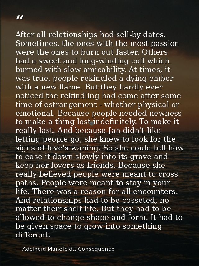 After all relationships had sell-by dates. Sometimes, the ones with the most passion were the ones to burn out faster. O — Adelheid Manefeldt, Consequence