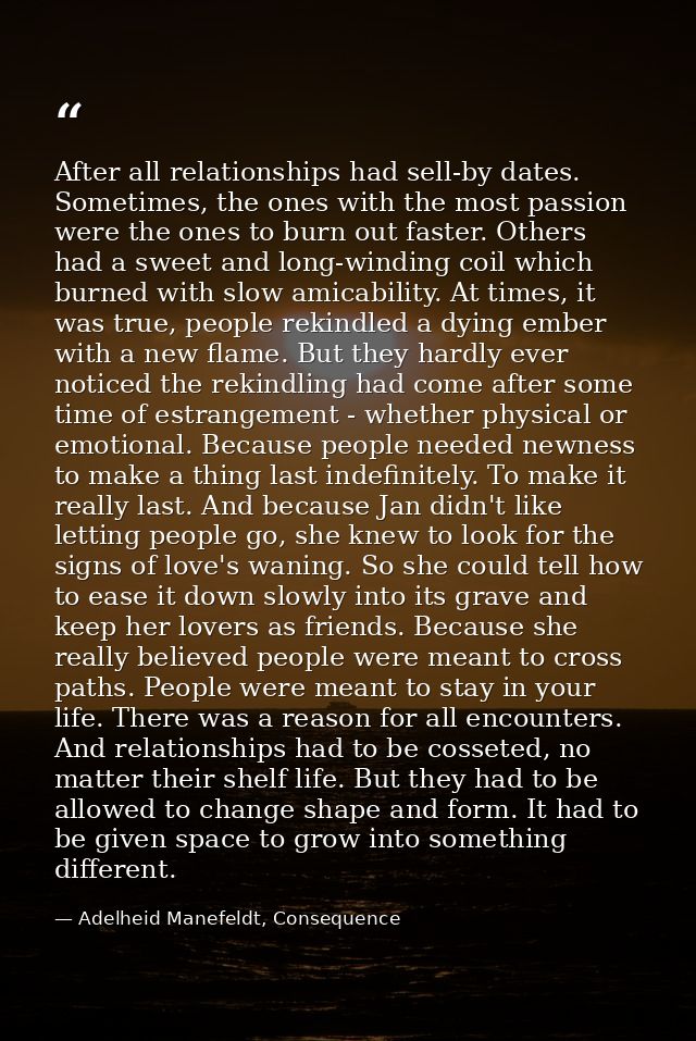 After all relationships had sell-by dates. Sometimes, the ones with the most passion were the ones to burn out faster. O — Adelheid Manefeldt, Consequence