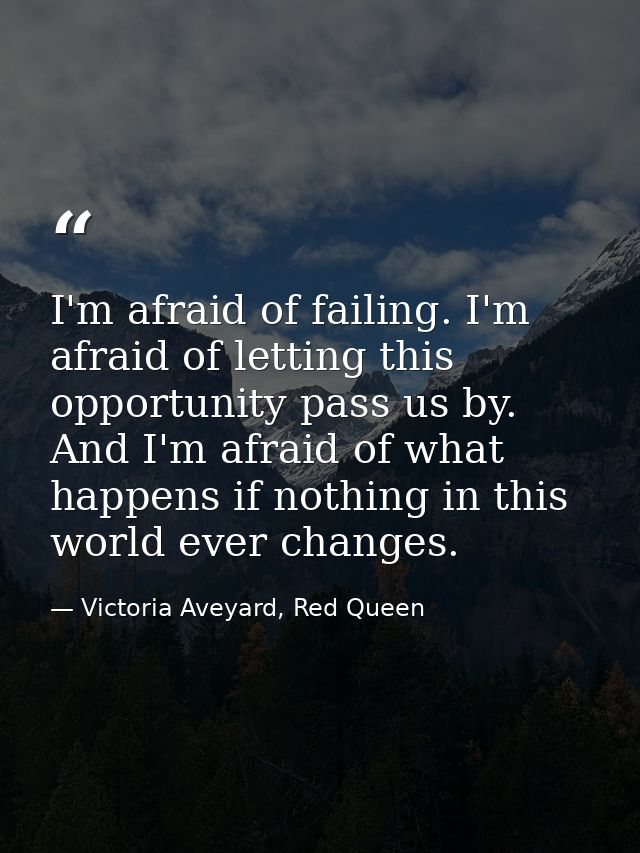 I'm afraid of failing. I'm afraid of letting this opportunity pass us by. And I'm afraid of what happens if nothing in t — Victoria Aveyard, Red Queen