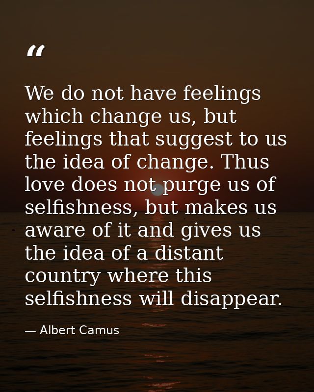 We do not have feelings which change us, but feelings that suggest to us the idea of change. Thus love does not purge us — Albert Camus