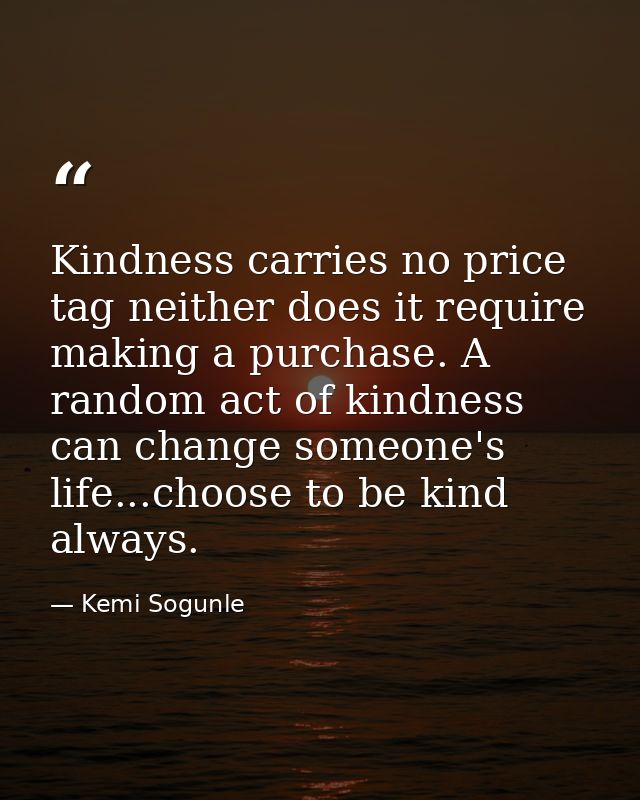 Kindness carries no price tag neither does it require making a purchase. A random act of kindness can change someone's l — Kemi Sogunle