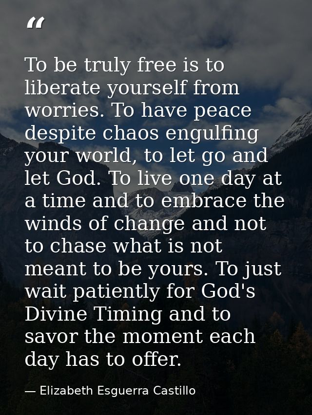 To be truly free is to liberate yourself from worries. To have peace despite chaos engulfing your world, to let go and l — Elizabeth Esguerra Castillo