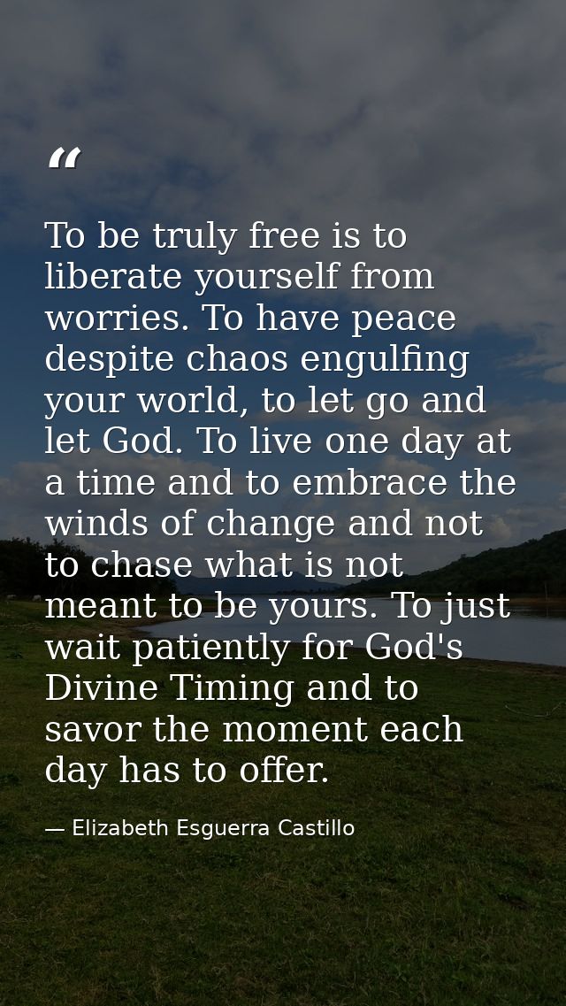 To be truly free is to liberate yourself from worries. To have peace despite chaos engulfing your world, to let go and l — Elizabeth Esguerra Castillo
