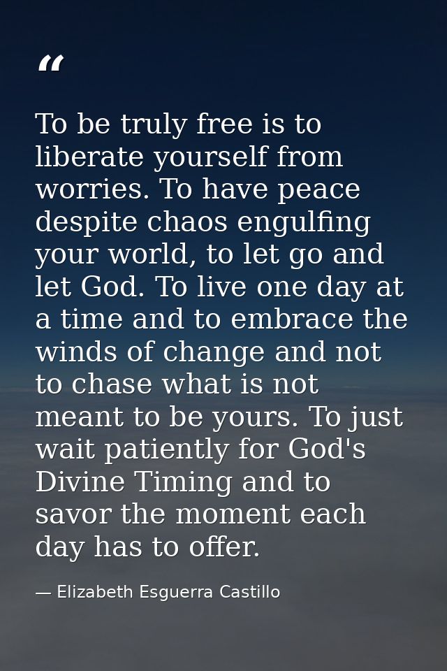To be truly free is to liberate yourself from worries. To have peace despite chaos engulfing your world, to let go and l — Elizabeth Esguerra Castillo