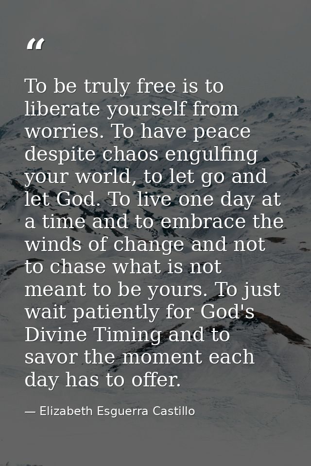 To be truly free is to liberate yourself from worries. To have peace despite chaos engulfing your world, to let go and l — Elizabeth Esguerra Castillo