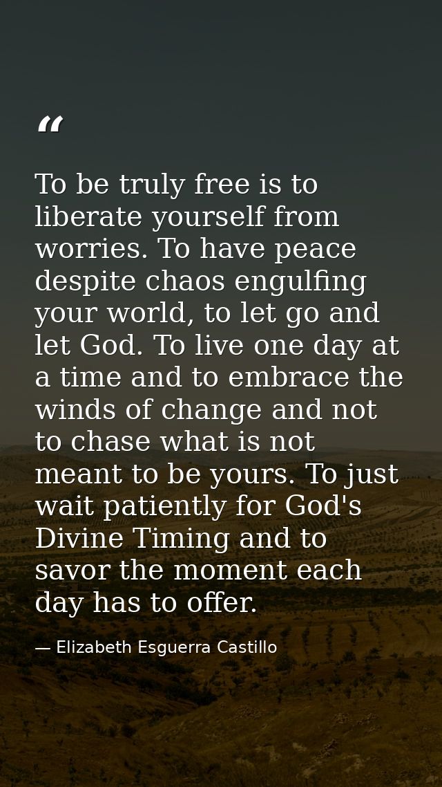To be truly free is to liberate yourself from worries. To have peace despite chaos engulfing your world, to let go and l — Elizabeth Esguerra Castillo