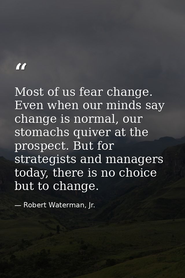 Most of us fear change. Even when our minds say change is normal, our stomachs quiver at the prospect. But for strategis — Robert Waterman, Jr.