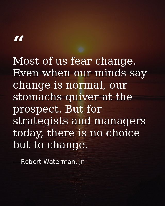 Most of us fear change. Even when our minds say change is normal, our stomachs quiver at the prospect. But for strategis — Robert Waterman, Jr.