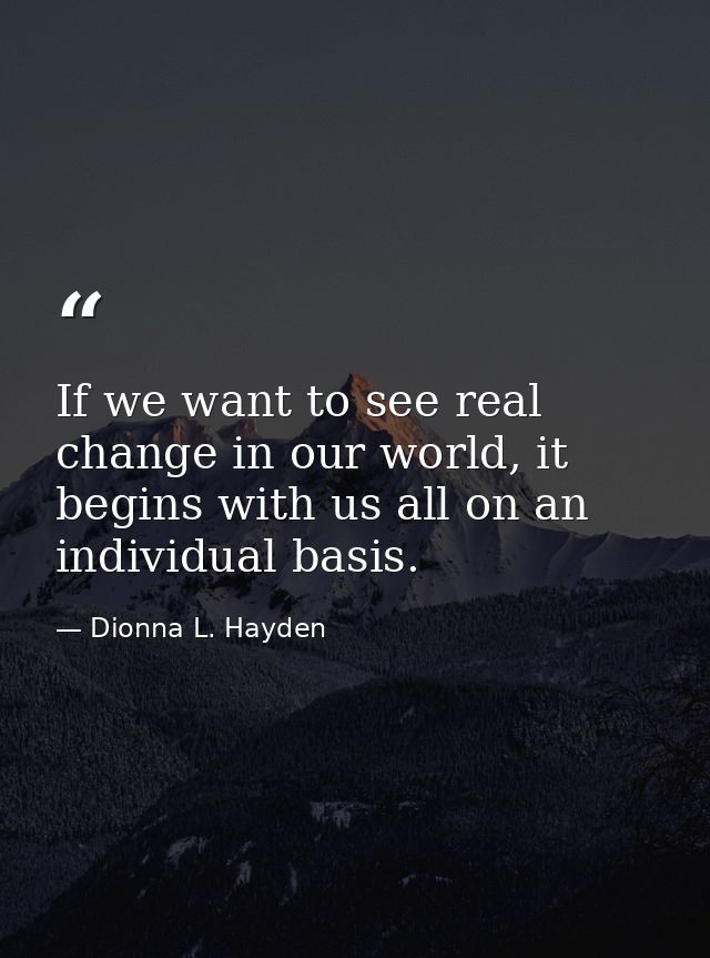 If we want to see real change in our world, it begins with us all on an individual basis. — Dionna L. Hayden