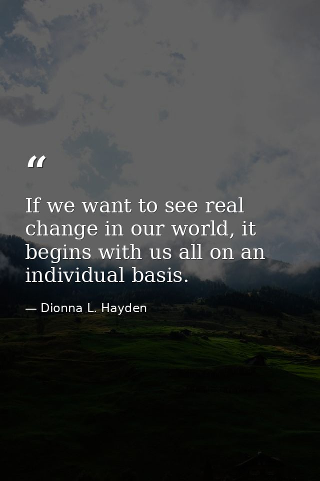 If we want to see real change in our world, it begins with us all on an individual basis. — Dionna L. Hayden