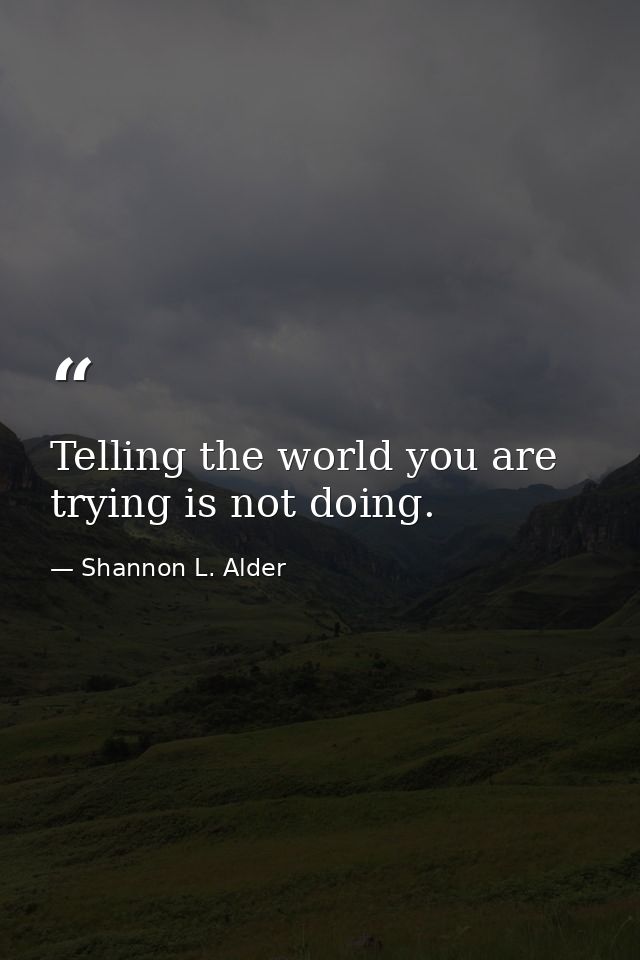 Telling the world you are trying is not doing. — Shannon L. Alder