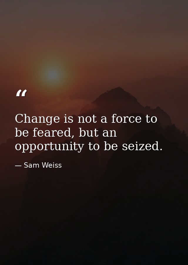 Change is not a force to be feared, but an opportunity to be seized. — Sam Weiss