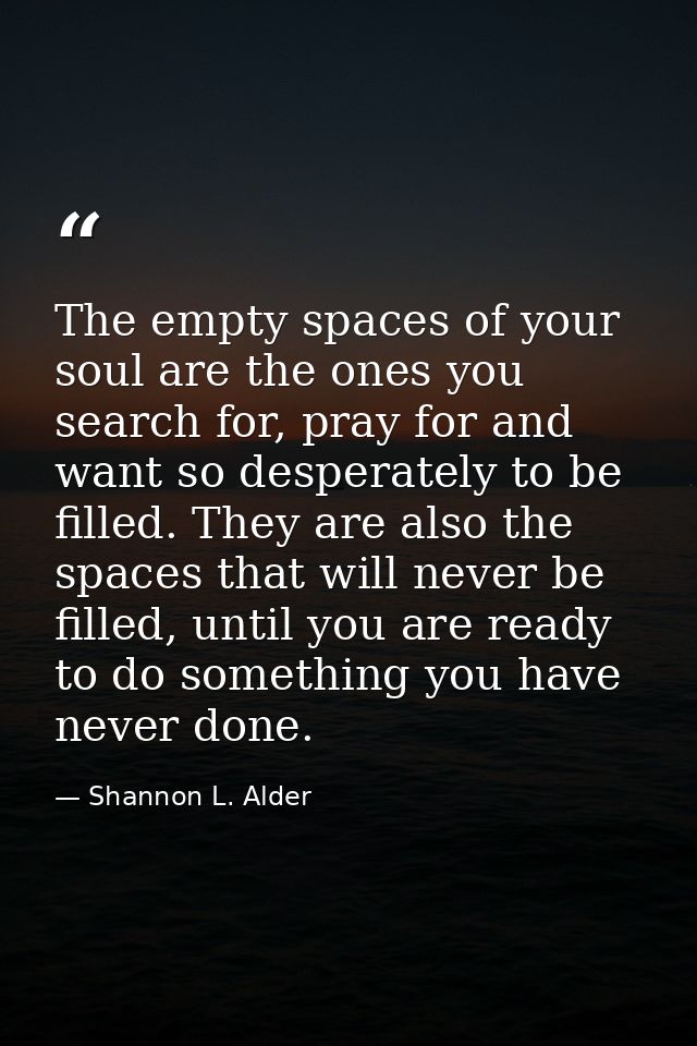 The empty spaces of your soul are the ones you search for, pray for and want so desperately to be filled. They are also  — Shannon L. Alder