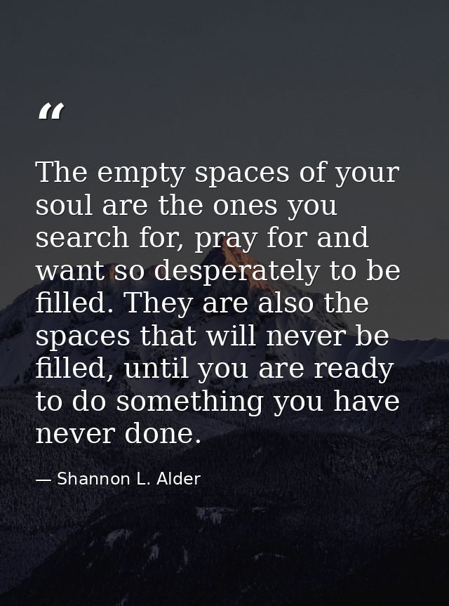 The empty spaces of your soul are the ones you search for, pray for and want so desperately to be filled. They are also  — Shannon L. Alder