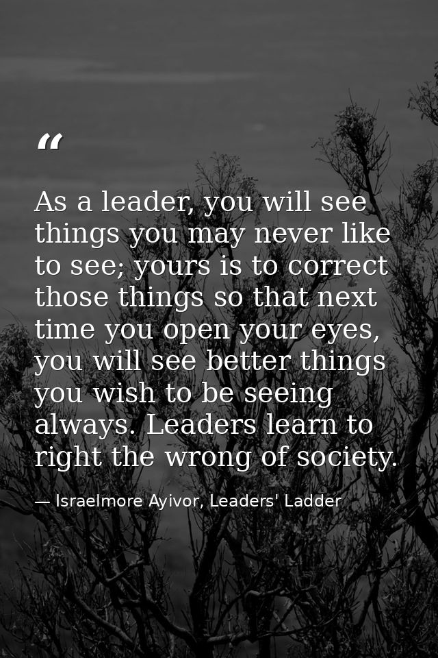 As a leader, you will see things you may never like to see; yours is to correct those things so that next time you open  — Israelmore Ayivor, Leaders' Ladder