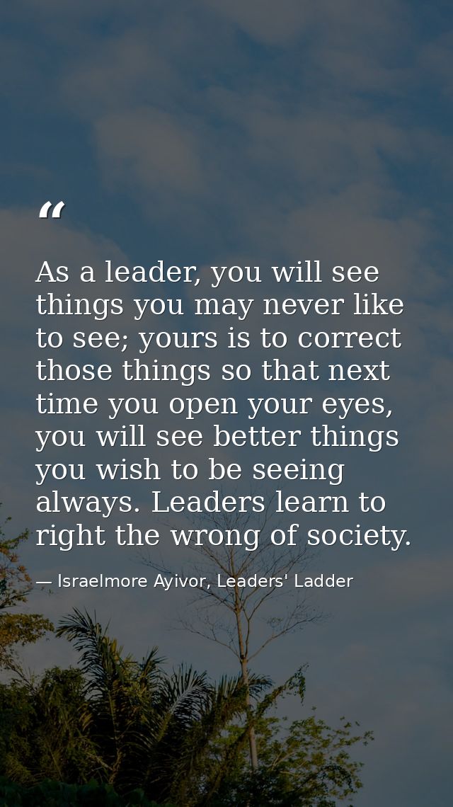 As a leader, you will see things you may never like to see; yours is to correct those things so that next time you open  — Israelmore Ayivor, Leaders' Ladder