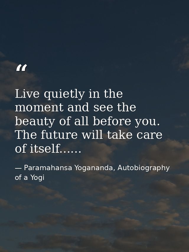 Live quietly in the moment and see the beauty of all before you. The future will take care of itself...... — Paramahansa Yogananda, Autobiography of a Yogi