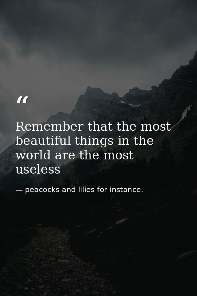 Remember that the most beautiful things in the world are the most useless — peacocks and lilies for instance.