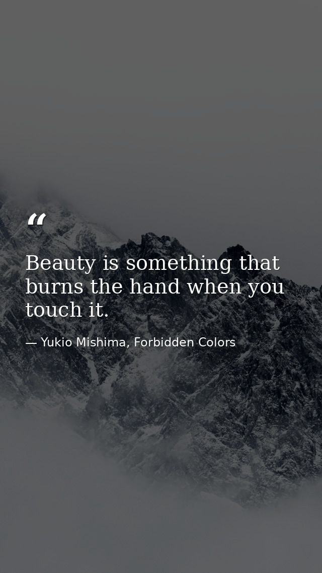 Beauty is something that burns the hand when you touch it. — Yukio Mishima, Forbidden Colors