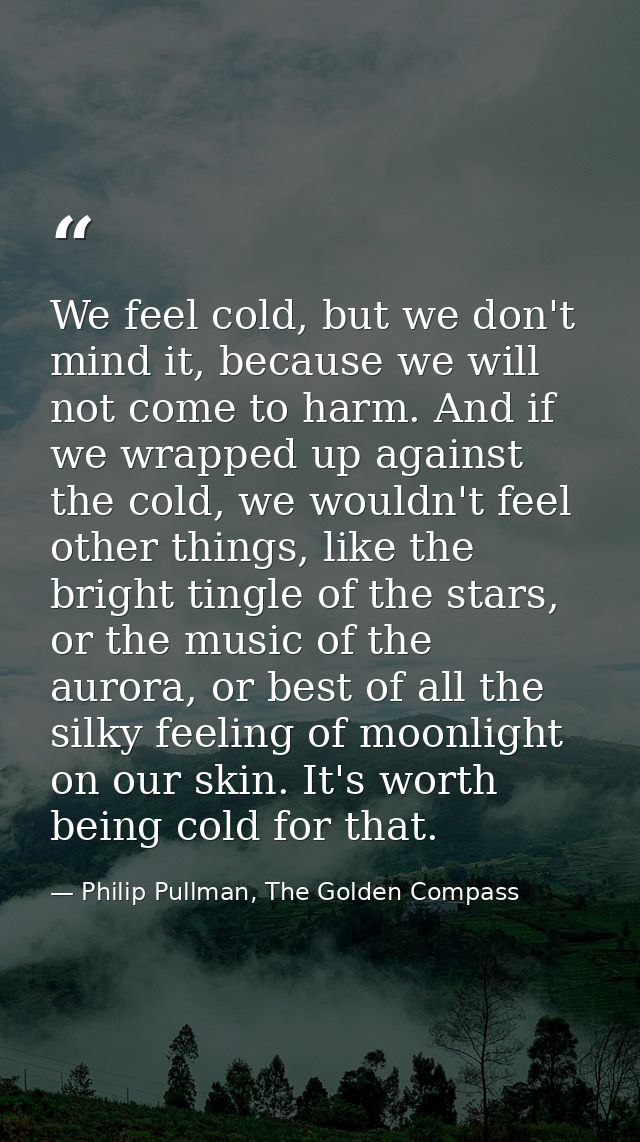 We feel cold, but we don't mind it, because we will not come to harm. And if we wrapped up against the cold, we wouldn't — Philip Pullman, The Golden Compass