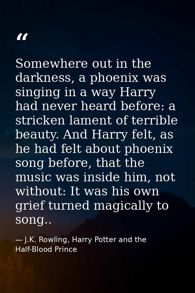 Somewhere out in the darkness, a phoenix was singing in a way Harry had never heard before: a stricken lament of terribl — J.K. Rowling, Harry Potter and the Half-Blood Prince