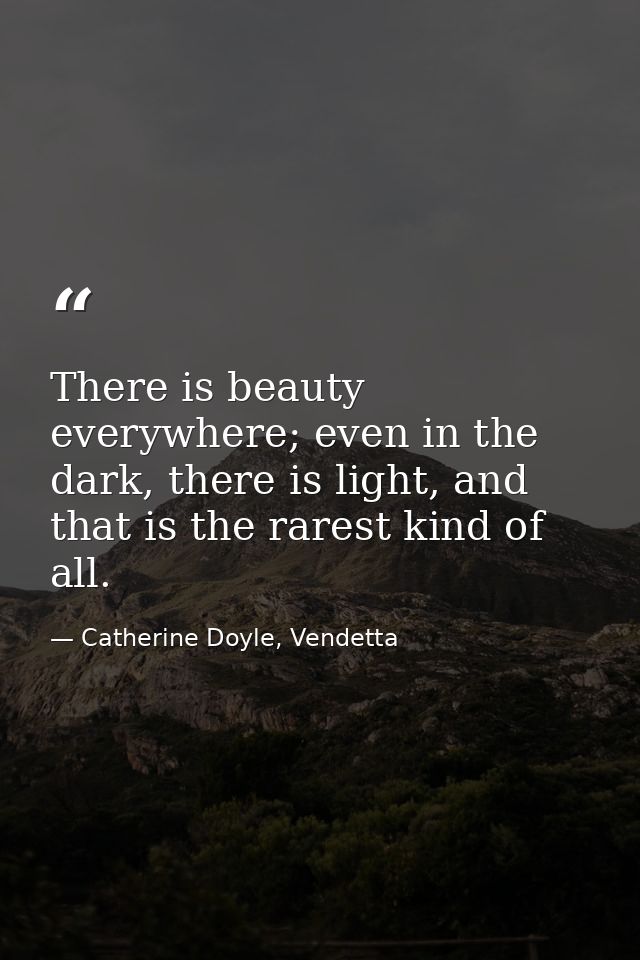 There is beauty everywhere; even in the dark, there is light, and that is the rarest kind of all. — Catherine Doyle, Vendetta