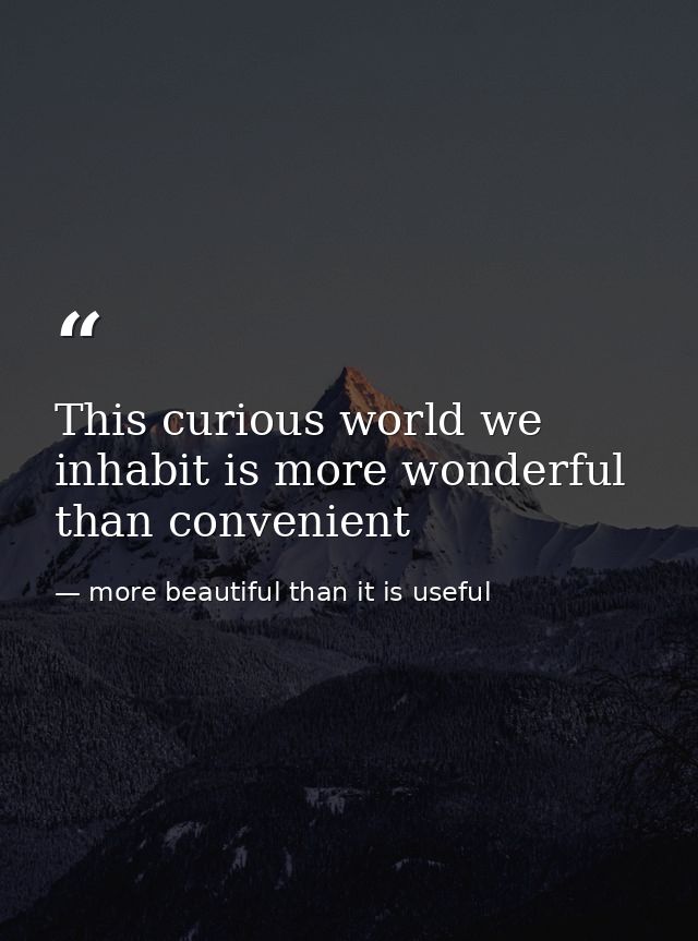 This curious world we inhabit is more wonderful than convenient — more beautiful than it is useful