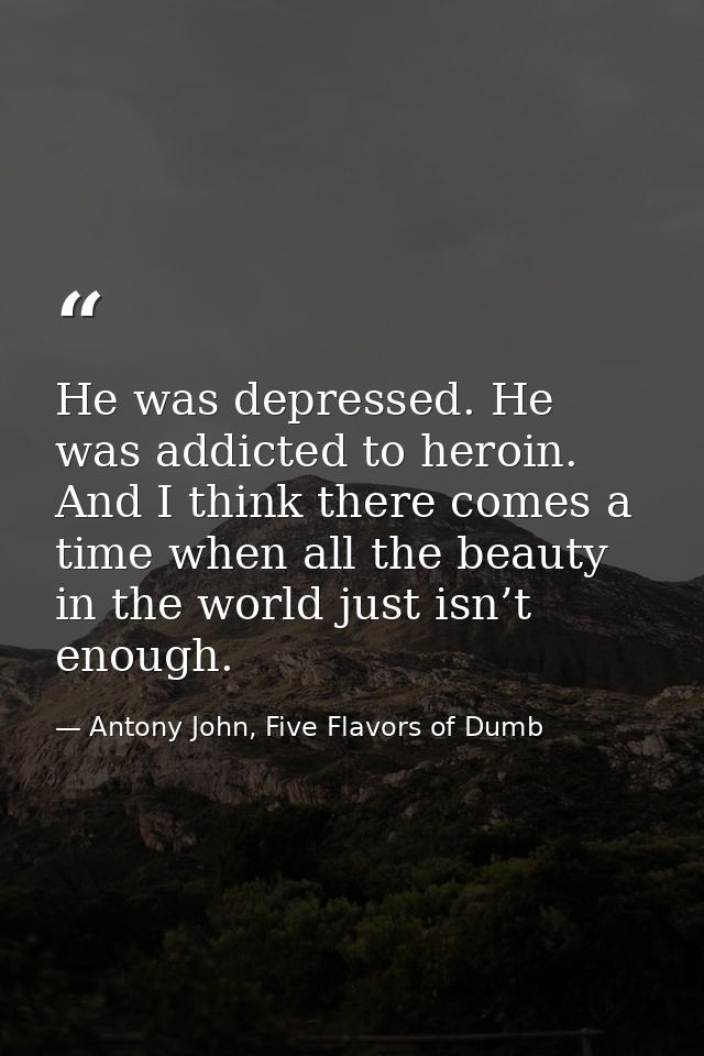 He was depressed. He was addicted to heroin. And I think there comes a time when all the beauty in the world just isn’t  — Antony John, Five Flavors of Dumb