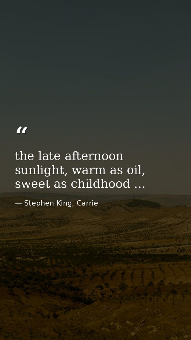 the late afternoon sunlight, warm as oil, sweet as childhood ... — Stephen King, Carrie