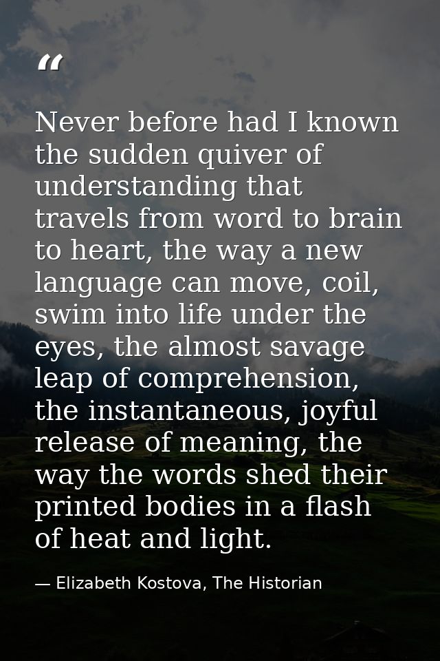 Never before had I known the sudden quiver of understanding that travels from word to brain to heart, the way a new lang — Elizabeth Kostova, The Historian