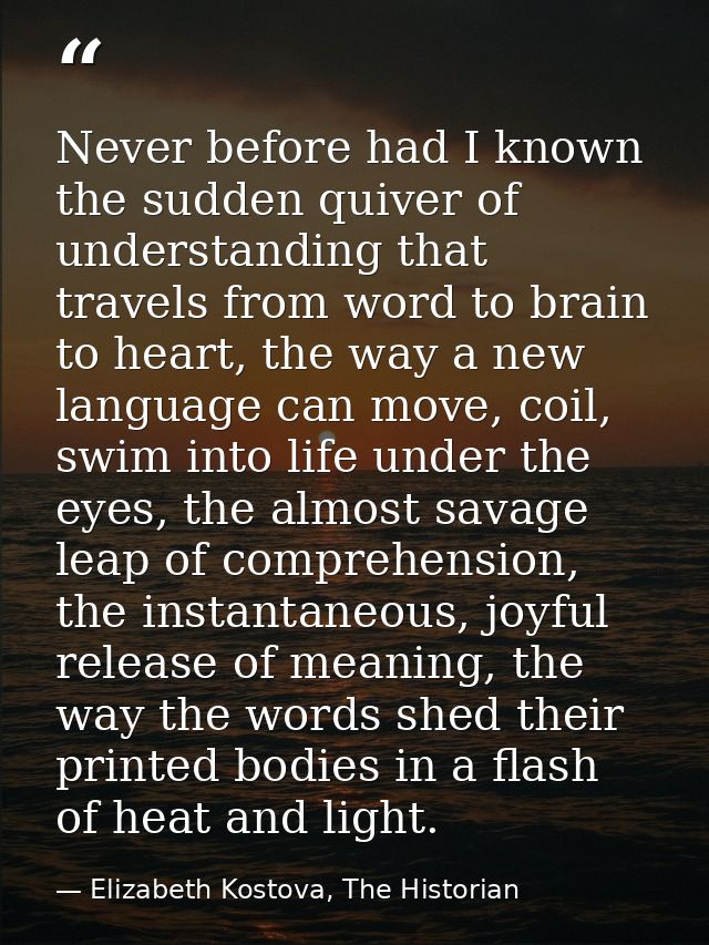 Never before had I known the sudden quiver of understanding that travels from word to brain to heart, the way a new lang — Elizabeth Kostova, The Historian