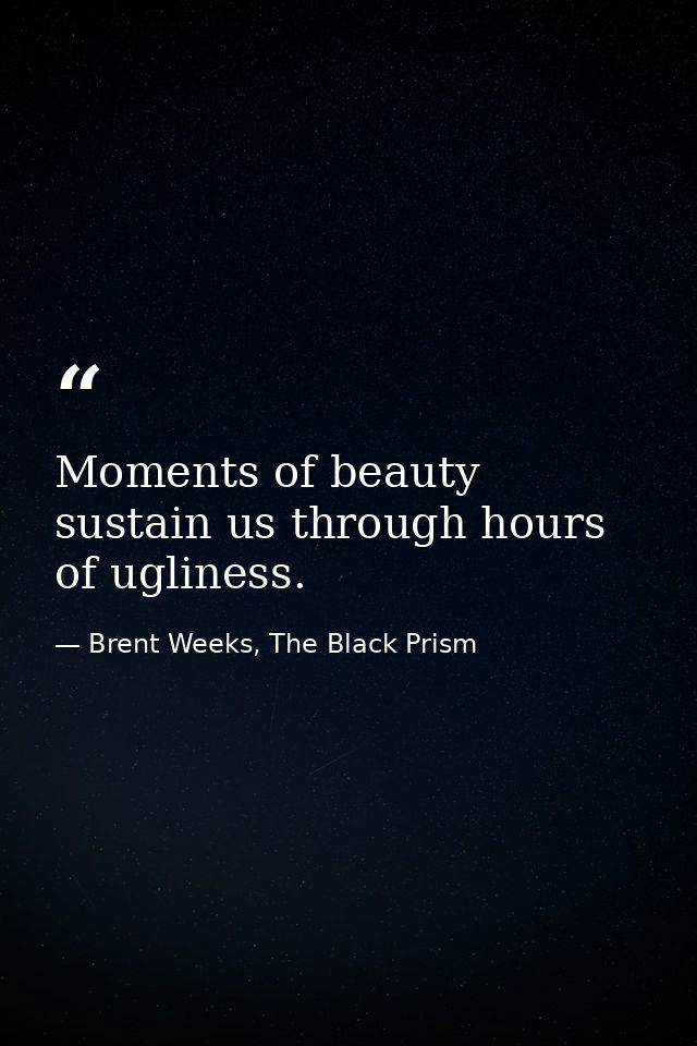 Moments of beauty sustain us through hours of ugliness. — Brent Weeks, The Black Prism
