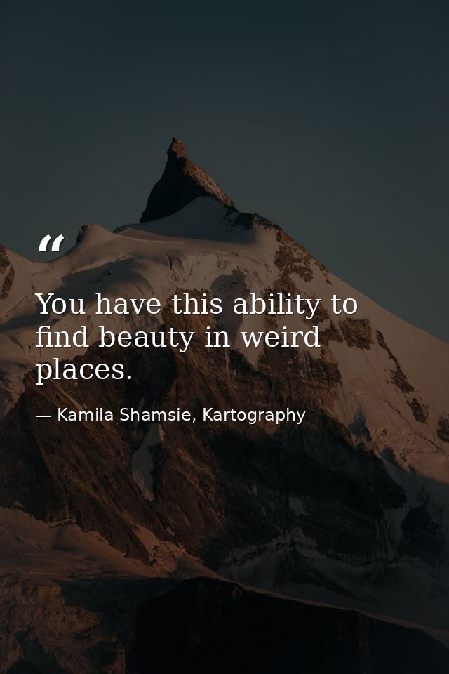 You have this ability to find beauty in weird places. — Kamila Shamsie, Kartography
