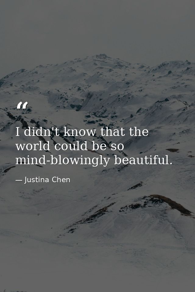 I didn't know that the world could be so mind-blowingly beautiful. — Justina Chen