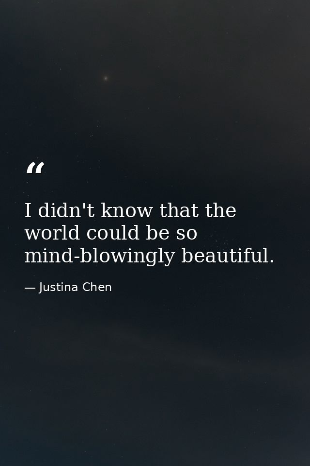 I didn't know that the world could be so mind-blowingly beautiful. — Justina Chen