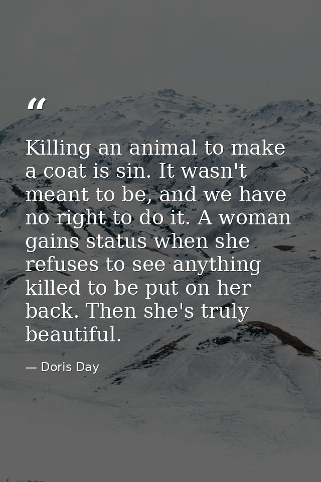 Killing an animal to make a coat is sin. It wasn't meant to be, and we have no right to do it. A woman gains status when — Doris Day