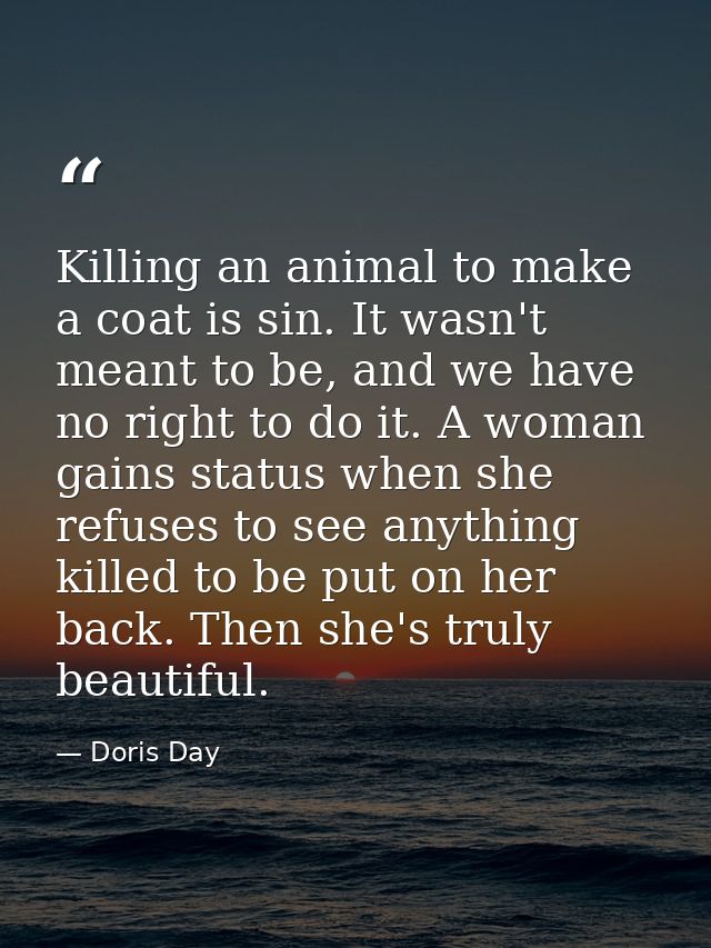 Killing an animal to make a coat is sin. It wasn't meant to be, and we have no right to do it. A woman gains status when — Doris Day