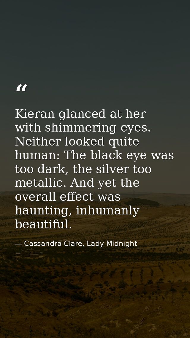 Kieran glanced at her with shimmering eyes. Neither looked quite human: The black eye was too dark, the silver too metal — Cassandra Clare, Lady Midnight
