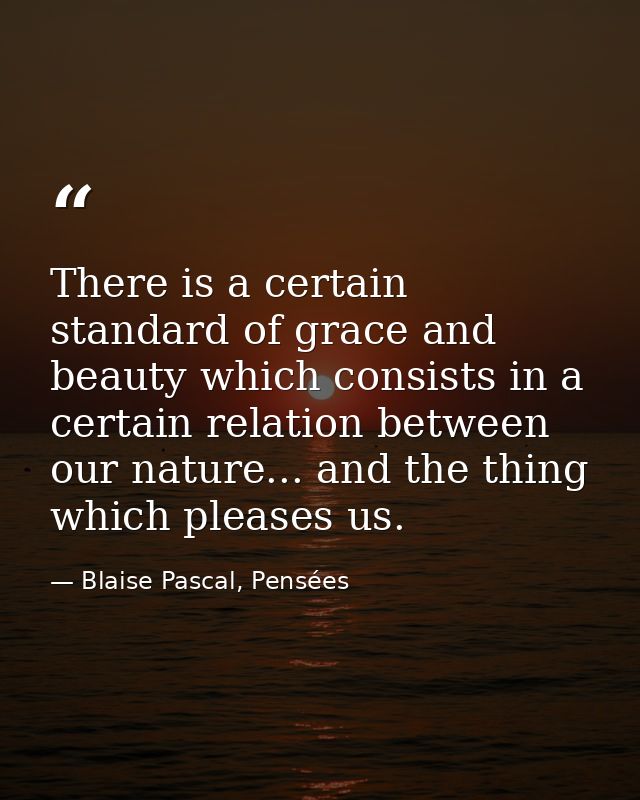 There is a certain standard of grace and beauty which consists in a certain relation between our nature... and the thing — Blaise Pascal, Pensées