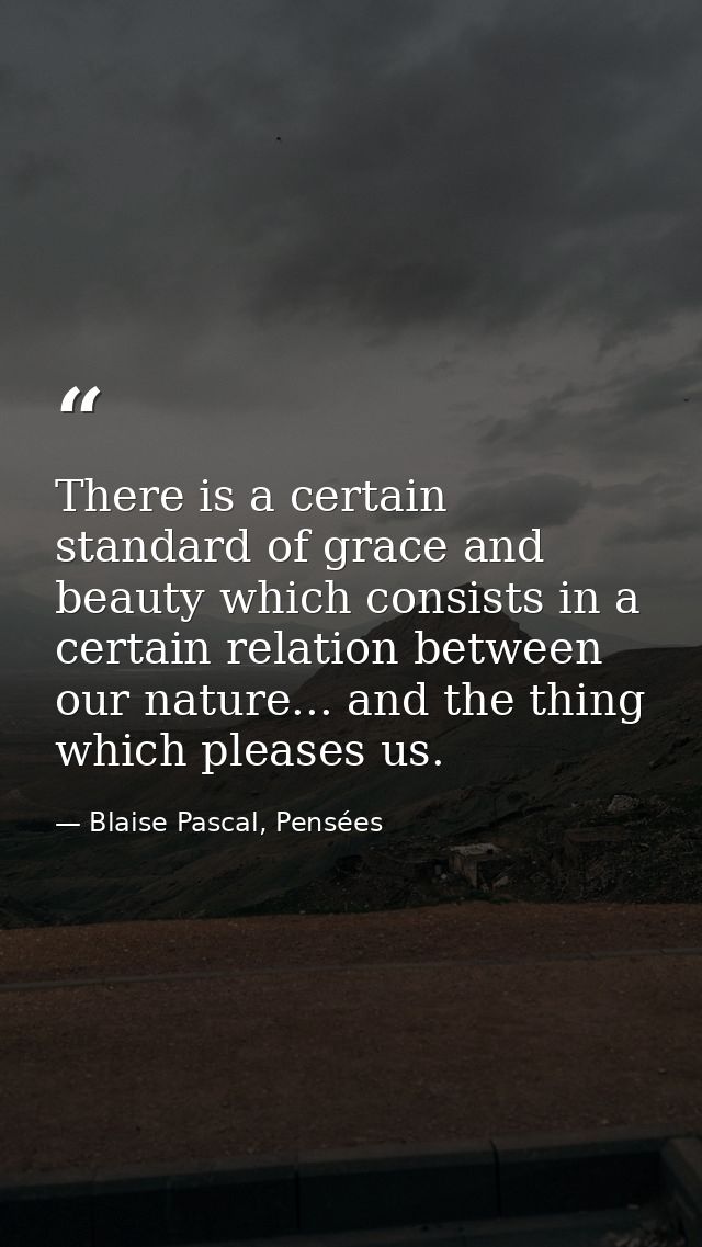 There is a certain standard of grace and beauty which consists in a certain relation between our nature... and the thing — Blaise Pascal, Pensées