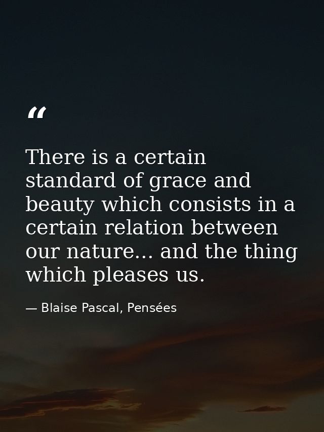 There is a certain standard of grace and beauty which consists in a certain relation between our nature... and the thing — Blaise Pascal, Pensées
