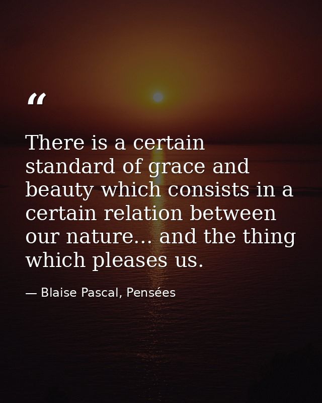 There is a certain standard of grace and beauty which consists in a certain relation between our nature... and the thing — Blaise Pascal, Pensées