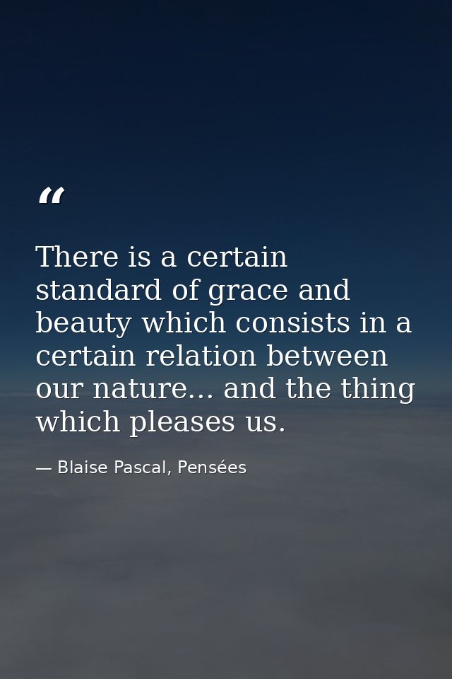There is a certain standard of grace and beauty which consists in a certain relation between our nature... and the thing — Blaise Pascal, Pensées